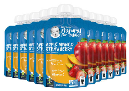 Picture of Gerber Baby Food Pouches, Toddler 12+ Months, Apple Mango Strawberry, 3.5 Ounce (Pack of 12)