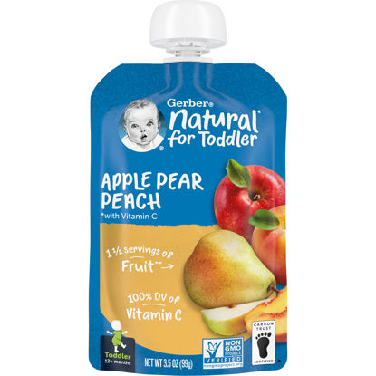 Picture of Gerber Baby Food Pouches, Toddler 12+ Months, Apple Pear Peach, 3.5 Ounce (Pack of 12)