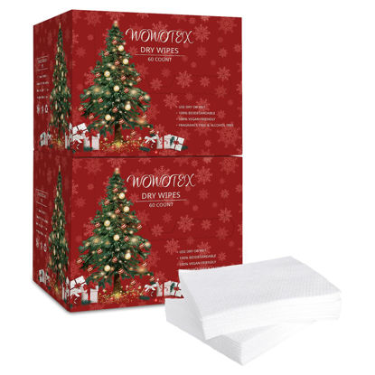 Picture of Christmas Style WOWOTEX Disposable Face Towel Biodegradable Large Dry Face Wipes 120 Count/2 Box Extra Thick Soft Clean Facial Towels for Sensitive Skin, Facial Cleansing, Nursing, 10"×12"