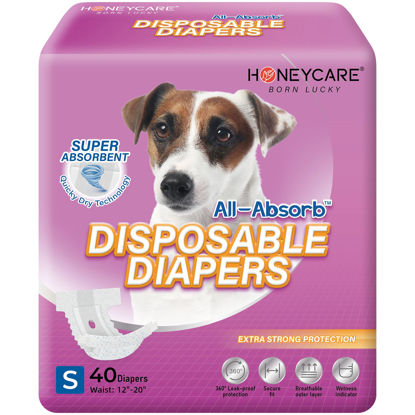 Picture of HONEY CARE All-Absorb Disposable Female Dog Diapers Small Size, Improved, 40 Count, Super Absorbent, Breathable, Wetness Indicator