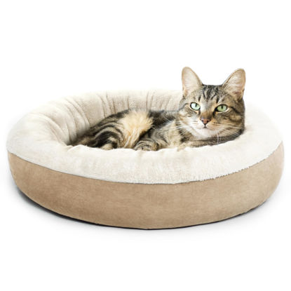 Picture of Love's cabin Round Donut Cat and Dog Cushion Bed, 20in Pet Bed for Cats or Small Dogs, Anti-Slip & Water-Resistant Bottom, Super Soft Durable Fabric Pet beds, Washable Luxury Cat & Dog Bed Camel