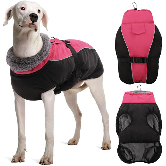 Picture of DENTRUN Warm Dog Winter Coat Dog Cold Weather Jacket Windproof Dog Fleece Vest Reflective Dog Outwear Waterproof Dog Snowsuit Cozy Doggie Turtleneck Apparel Winter Clothes for Large Dog Coat, L