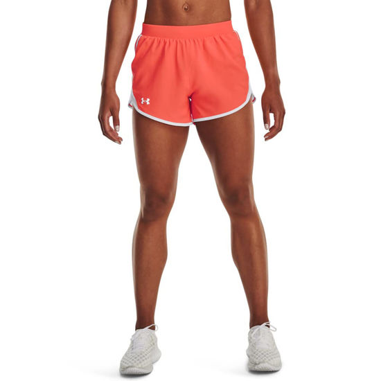 Picture of Under Armour womens Fly By 2.0 Running Shorts , (877) After Burn / White / Reflective , X-Large