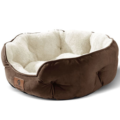 Picture of Asvin Small Dog Bed for Small Dogs, Cat Beds for Indoor Cats, Pet Bed for Puppy and Kitty, Extra Soft & Machine Washable with Anti-Slip & Water-Resistant Oxford Bottom, Brown, 20 inches