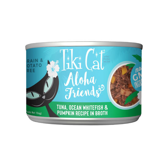 Picture of Tiki Cat Aloha Friends, Tuna, Ocean Whitefish & Pumpkin, Grain-Free & High Moisture, Wet Cat Food for All Life Stages 5.5 oz. Cans (Pack of 8)