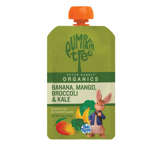 Picture of Pumpkin Tree Peter Rabbit Organics, Banana, Mango, and Kale, 4 Squeeze Pouch, Mango, Broccoli & Kale, 4.4 Ounce (Pack of 10)