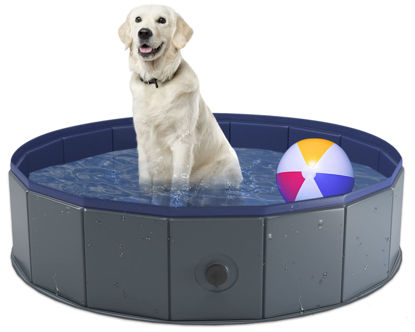 Picture of Niubya Foldable Dog Pool, Collapsible Hard Plastic Dog Swimming Pool, Portable Bath Tub for Pets Dogs and Cats, Pet Wading Pool for Indoor and Outdoor, 32 x 8 Inches