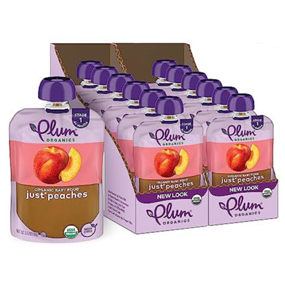 Picture of Plum Organics | Stage 1 | Organic Baby Food Meals [4+ Months] | Peach Puree | 3.5 Ounce Pouch (Pack of 12) Packaging May Vary