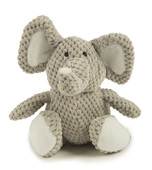 Picture of goDog Checkers Elephant Squeaky Plush Dog Toy, Chew Guard Technology - Gray, Small