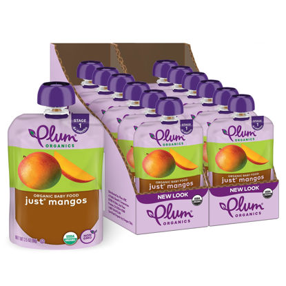 Picture of Plum Organics | Stage 1 | Organic Baby Food Meals [4+ Months] | Just Mango | 3.5 Ounce Pouch (Pack Of 12) Packaging May Vary