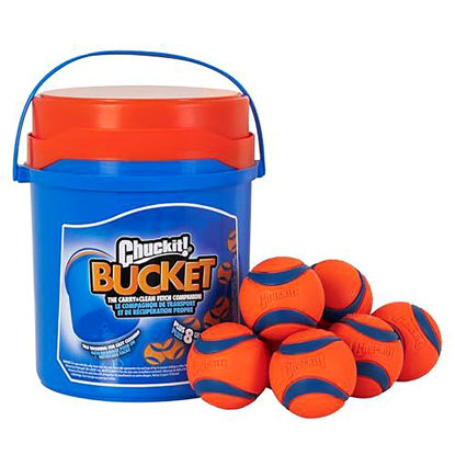 Picture of Chuckit Ultra Ball Dog Toy, Medium (2.5" Diameter), Pack of 8 with Chuckit Cleaning Bucket