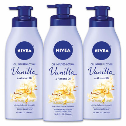 Picture of NIVEA Oil Infused Vanilla and Almond Oil Body Lotion, Non-Greasy Vanilla Scented Lotion Moisturizes for 24+ Hours, 16.9 Fl Oz Pump Bottle