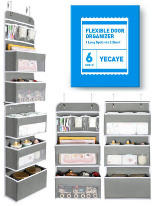 Picture of Yecaye 6-Tier Over the Door Storage Organizer, Flexible 1 Split into 2 Swing-proof Hanging Bathroom Storage Organization, Bedroom Organizer and Storage for Newborn Baby Essentials, Grey