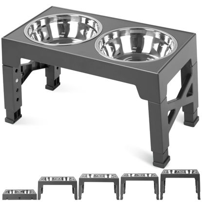 Picture of Niubya Elevated Dog Bowls with 2 Stainless Steel Dog Food Bowls, Raised Dog Bowl Adjusts to 5 Heights (3.15", 8.66", 9.84",11.02", 12.2") for Small Medium and Large Dogs