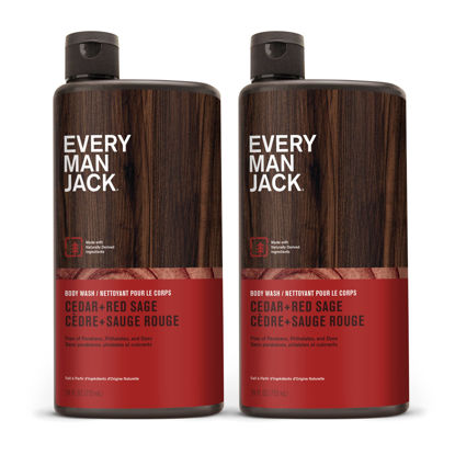 Picture of Every Man Jack Nourishing Cedar + Red Sage Mens Body Wash for All Skin Types - Naturally Derived Ingredients - Cleanse and Hydrate Skin with Coconut and Glycerin - 24oz 2 Bottles