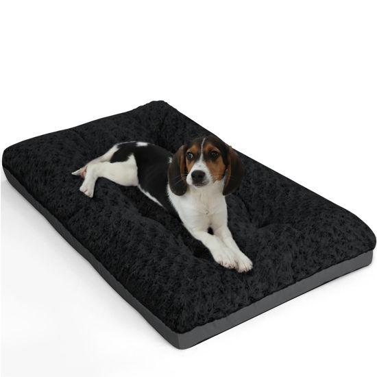 Picture of POCBLUE Deluxe Washable Dog Bed for Small Dogs Dog Crate Mat 24 inch Comfy Fluffy Kennel Pad Anti-Slip for Dogs Up to 25 lbs, 24" x 17", Black