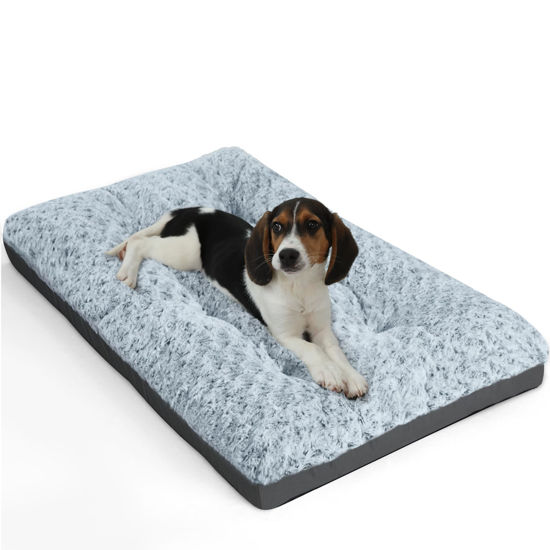 Picture of POCBLUE Deluxe Washable Dog Bed for Small Dogs Dog Crate Mat 24 inch Comfy Fluffy Kennel Pad Anti-Slip for Dogs Up to 25 lbs, 24" x 17", Grey