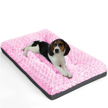 Picture of POCBLUE Deluxe Washable Dog Bed for Small Dogs Dog Crate Mat 24 inch Comfy Fluffy Kennel Pad Anti-Slip for Dogs Up to 25 lbs, 24" x 17", Pink