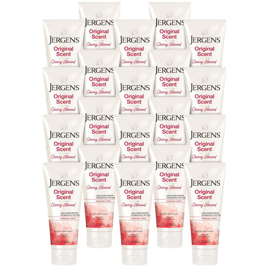 Picture of Jergens Original Scent Dry Skin Body Lotion, Hand and Body Moisturizer, Cherry Almond Essence, Dermatologist Tested, 2 Oz, Pack of 20