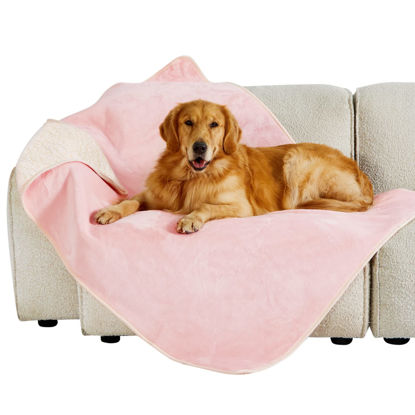 Picture of Bedsure Waterproof Dog Blankets for Extra Large Dogs - XL Cat Blanket Washable for Couch Protection, Sherpa Fleece Puppy Blanket, Soft Plush Reversible Throw Furniture Protector, 50"x60", Pink