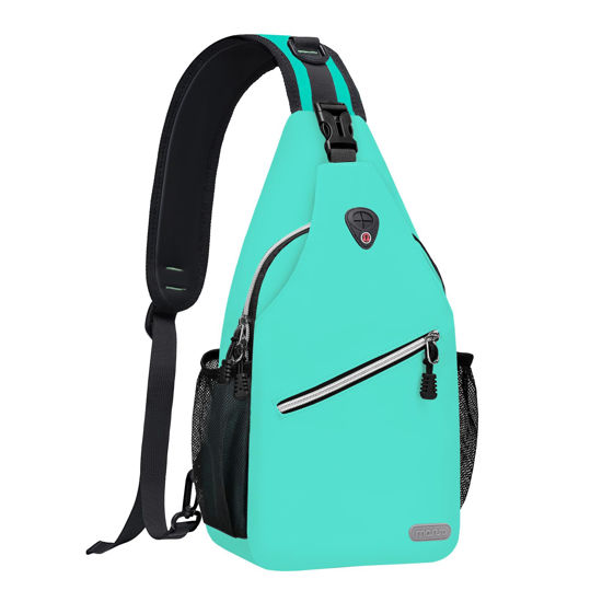 Picture of MOSISO Sling Backpack, Multipurpose Crossbody Shoulder Bag Travel Hiking Daypack, Light Cyan, Medium