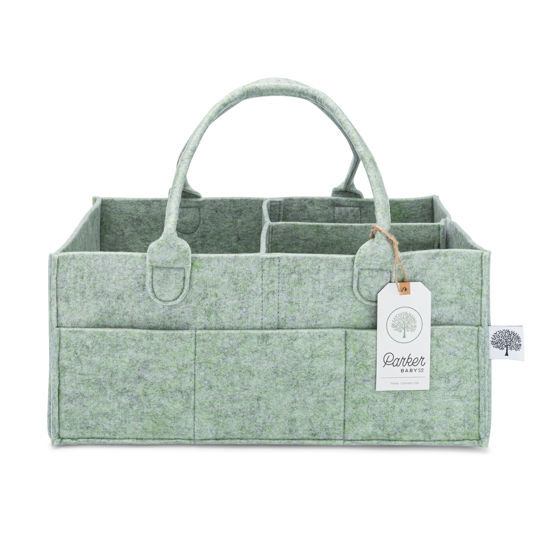 Picture of Parker Baby Diaper Caddy and Nursery Storage Bin | Removable Nursery Organizer Insert, Neutral Design, Multi-Purpose Baby Essentials | Car Organizer and Baby Diaper Bag, Large - Sage Green