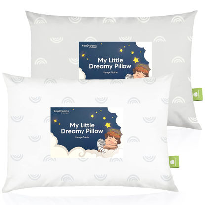 Picture of 2-Pack Toddler Pillow - Soft Organic Cotton Toddler Pillows for Sleeping - 13X18 Small Pillow for Kids - Kids Pillows for Sleeping - Kids Pillow for Travel, School, Nap, Age 2 to 5 (Gray Rainbow)