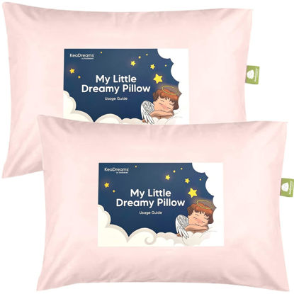 Picture of 2-Pack Toddler Pillow - Soft Organic Cotton Toddler Pillows for Sleeping - 13X18 Small Pillow for Kids - Kids Pillows for Sleeping - Kids Pillow for Travel, School, Nap, Age 2 to 5 (Mist Pink)