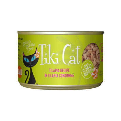 Picture of Tiki Cat Luau Shredded Meat, Tilapia Recipe in Tilapia Consumme, Grain-Free Balanced Nutrition Wet Canned Cat Food, For All Life Stages, 6 oz. Cans (Pack of 8)