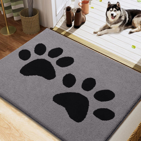 Picture of Buganda Dog Door Mat for Muddy Paws, Absorbent Dirt Trapper Washable Indoor Door Mat, Non Slip Low-Profile Mud Mat for Dogs, Front Entrance Door Mat for Inside Floor (40x32 Inches, Grey)