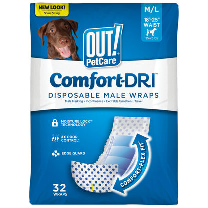 Picture of OUT! Male Dog Disposable Diapers, Medium/Large, 32 Count, Comfort-Flex Fit, Sure Seal Tech, 2X Odor Control