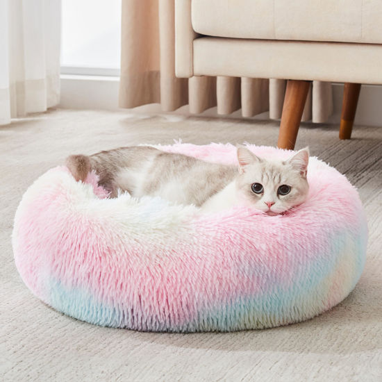 Picture of WESTERN HOME WH Calming Dog & Cat Bed, Anti-Anxiety Donut Cuddler Warming Cozy Soft Round Bed, Fluffy Faux Fur Plush Cushion Bed for Small Medium Dogs and Cats