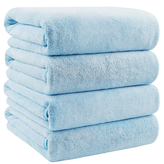 Picture of Orighty Bath Towels Pack of 4(27’’ x 54’’) - Soft Feel Microfiber Bath Towel, Highly Absorbent Microfiber Towels for Body, Quick Drying, Microfiber Bath Towels for Sport, Yoga, SPA, Fitness - Blue