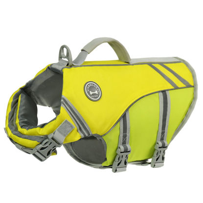 Picture of VIVAGLORY Sports Style Dog Life Jacket with Extra Flotation, Adjustable & Durable Swim Life Vest with Secure Fastening System for Medium Dogs, Yellow Grey