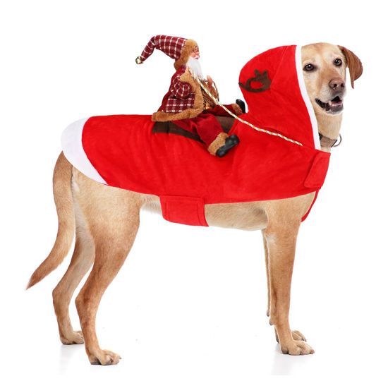 Picture of BWOGUE Santa Dog Costume Christmas Pet Clothes Santa Claus Riding Pet Cosplay Costumes Party Dressing up Dogs Cats Outfit for Small Medium Large Dogs Cats