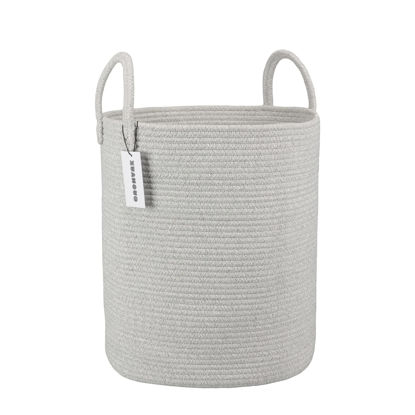 Picture of XUANGUO Cotton Rope Laundry Basket Hamper for Clothes Woven Storage Basket for Living Room Bedroom Boho Tall Rope Baskets for Blanket Toys Pillow Towels Baby Nursery Hamper Bin Large light grey