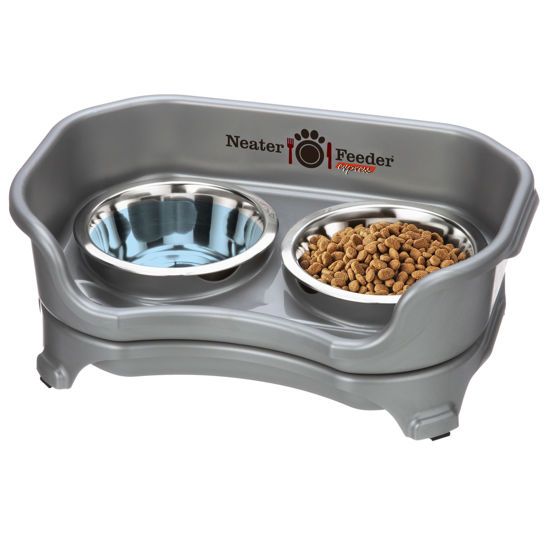 Picture of Neater Feeder - Express Model - Mess-Proof Cat Bowls (Cat, Gunmetal Grey) - Made in USA - Elevated, No Spill, Non-Tip, Non-Slip, Raised Stainless Steel Food & Water Pet Bowls