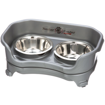 Picture of Neater Feeder - Express Model - Mess-Proof Dog Bowls (Small, Gunmetal Grey) - Made in USA - Elevated, No Spill, Non-Tip, Non-Slip, Raised Stainless Steel Food & Water Pet Bowls