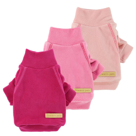 Picture of Fitwarm 3 Pack Classic Fleece Dog Sweater, Turtleneck Dog Sweatshirt, Dog Winter Clothes for Small Dogs Girl, Pet Pullover Jumper, Cat Apparel, Pink, Rose, Baby Pink, XXL