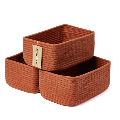 Picture of MiniArk Shelf Storage Baskets for Organizing | Closet Organizer Bins | Small Baskets | Toy Basket | Cute Decorative Basket | Cube Storage Bin | Woven Rope Basket | 11.5×7.5×4.7” | 3 Packs Oxide Red