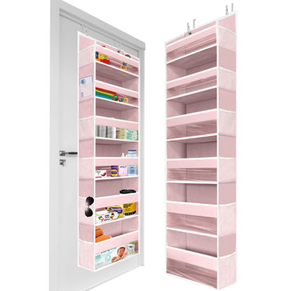 Picture of HOMELUX THEORY 1 PC Heavy Duty Over the Door Organizer 55x14x6.7, 6 Large Front & 12 Side Pockets, Hanging Storage Closet Door Organizer for Bedroom, Bathroom and Baby Nursery Storage (Baby Pink)