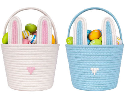 Picture of CubesLand Kids Easter Basket Empty Baby's First Easter Basket Easter Egg Hunt Baskets with Cute Rabbit Ears, 2-Piece Gifts Candies Storage Basket Cute Decor Easter Party Gifts 9.8 x 7.8 x 7.8"