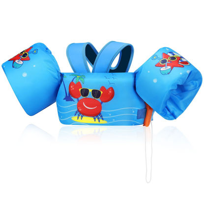 Picture of MoKo Swim Arm Band for Kids 20-30-40-50lbs, Clearance Toddler Swim Vest Cute Cartoon Swimming Wings Pool Floats Sleeve Children Water Sports Learning Swim Training Equipment, Blue & Glasses Crabs