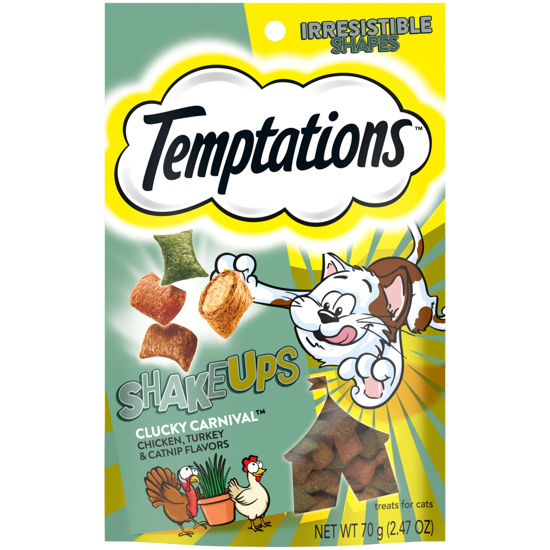 Picture of Temptations ShakeUps Crunchy and Soft Cat Treats, Clucky Carnival Flavor, (12) 2.47 oz. Pouches