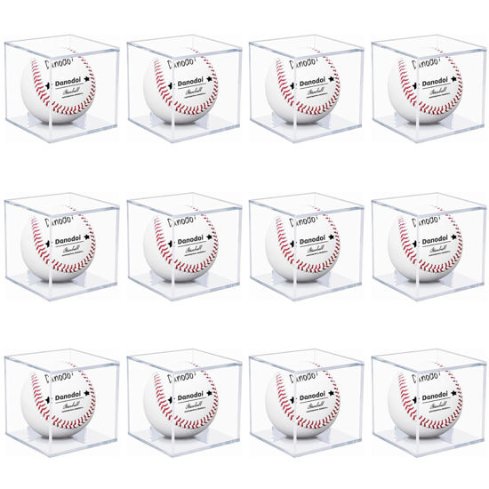 Picture of 12 Pack Baseball Display Case UV Protected Acrylic Clear Baseball Holder Square Cube Ball Protector Memorabilia Autograph Display Box for Official Size Baseball