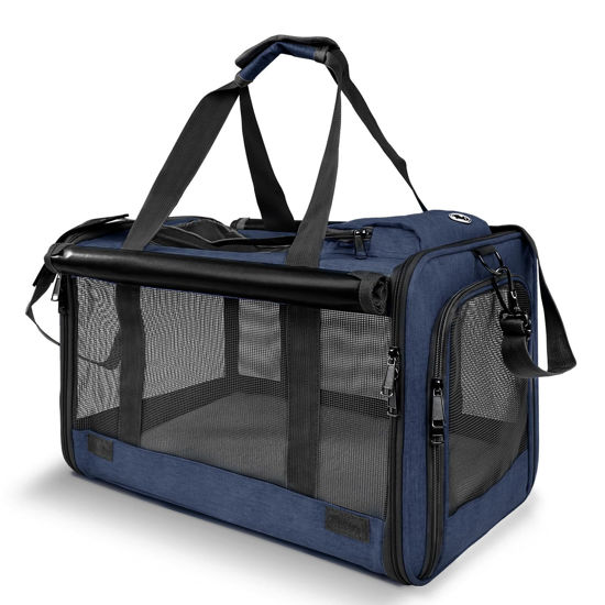 Picture of GAPZER Medium Cat Carrier for Large Cat 15 lbs+ Soft Pet Carrier Small Puppy/Ventilated 2 Kittens Car Travel Bag Case/Comfy Big Cat 25 Pounds/Soft-Sided Mesh Cat Products Dark Blue