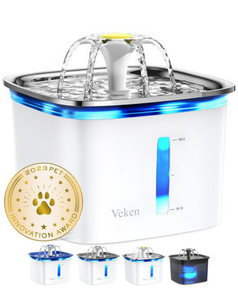 Picture of Veken 95oz/2.8L Stainless Steel Pet Fountain, Automatic Cat Water Fountain Dog Water Dispenser with Replacement Filters for Cats, Dogs, Multiple Pets (Silver, Stainless Steel)