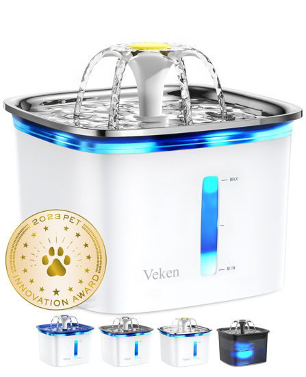 Picture of Veken 95oz/2.8L Stainless Steel Pet Fountain, Automatic Cat Water Fountain Dog Water Dispenser with Replacement Filters for Cats, Dogs, Multiple Pets (Silver, Stainless Steel)