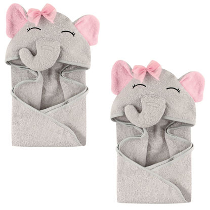 Picture of Hudson Baby Unisex Baby Cotton Animal Face Hooded Towel, Pretty Elephant 2-Piece, One Size