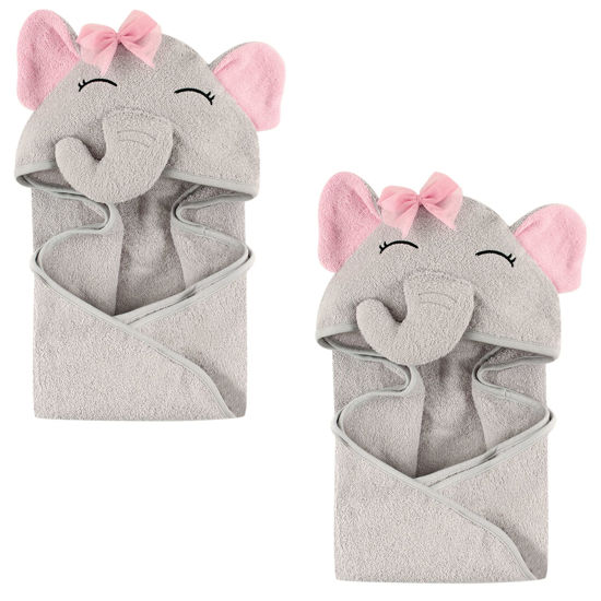 Picture of Hudson Baby Unisex Baby Cotton Animal Face Hooded Towel, Pretty Elephant 2-Piece, One Size